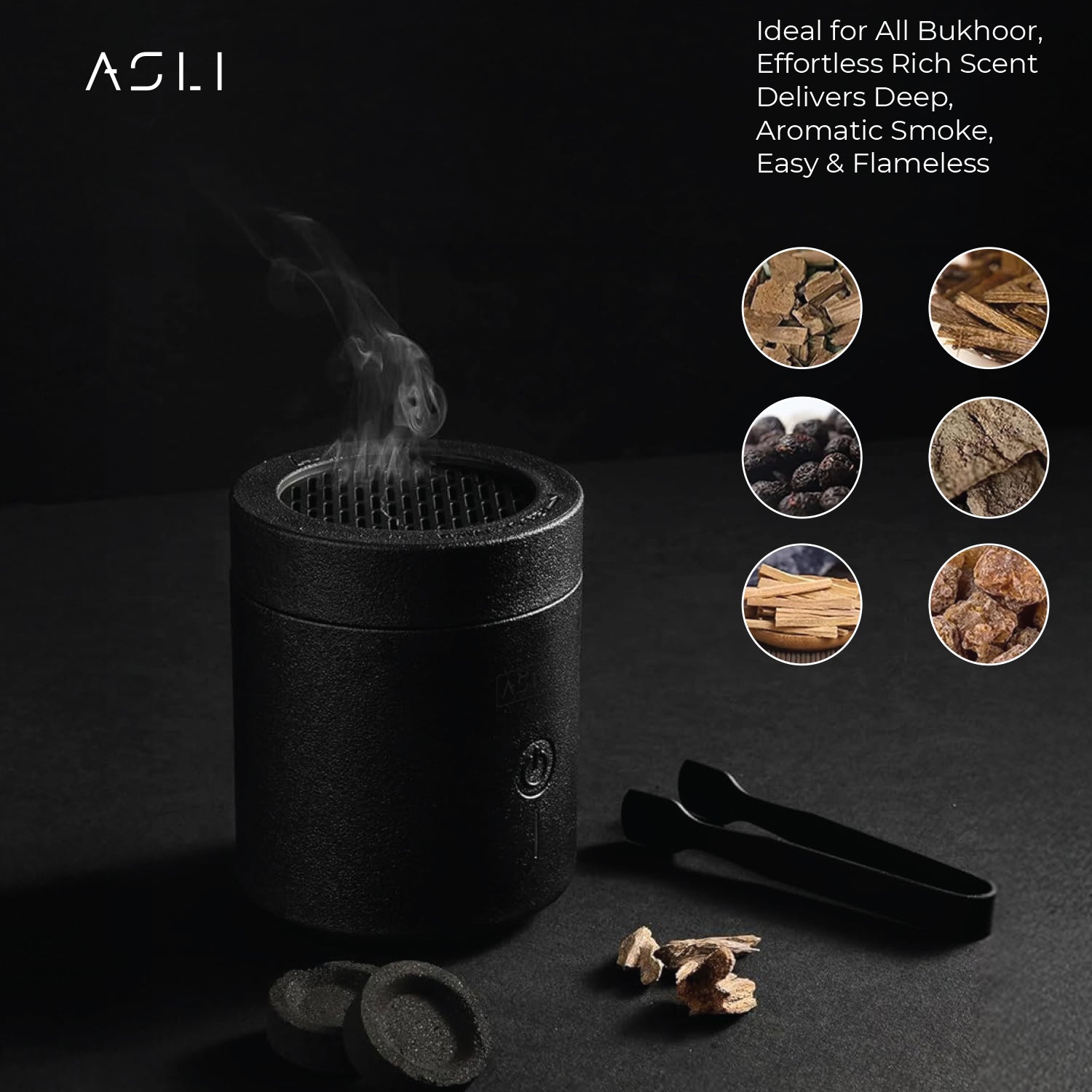 Asli Global Amberiq Essence Electric Bakhoor Burner with Rotating Flip | Black