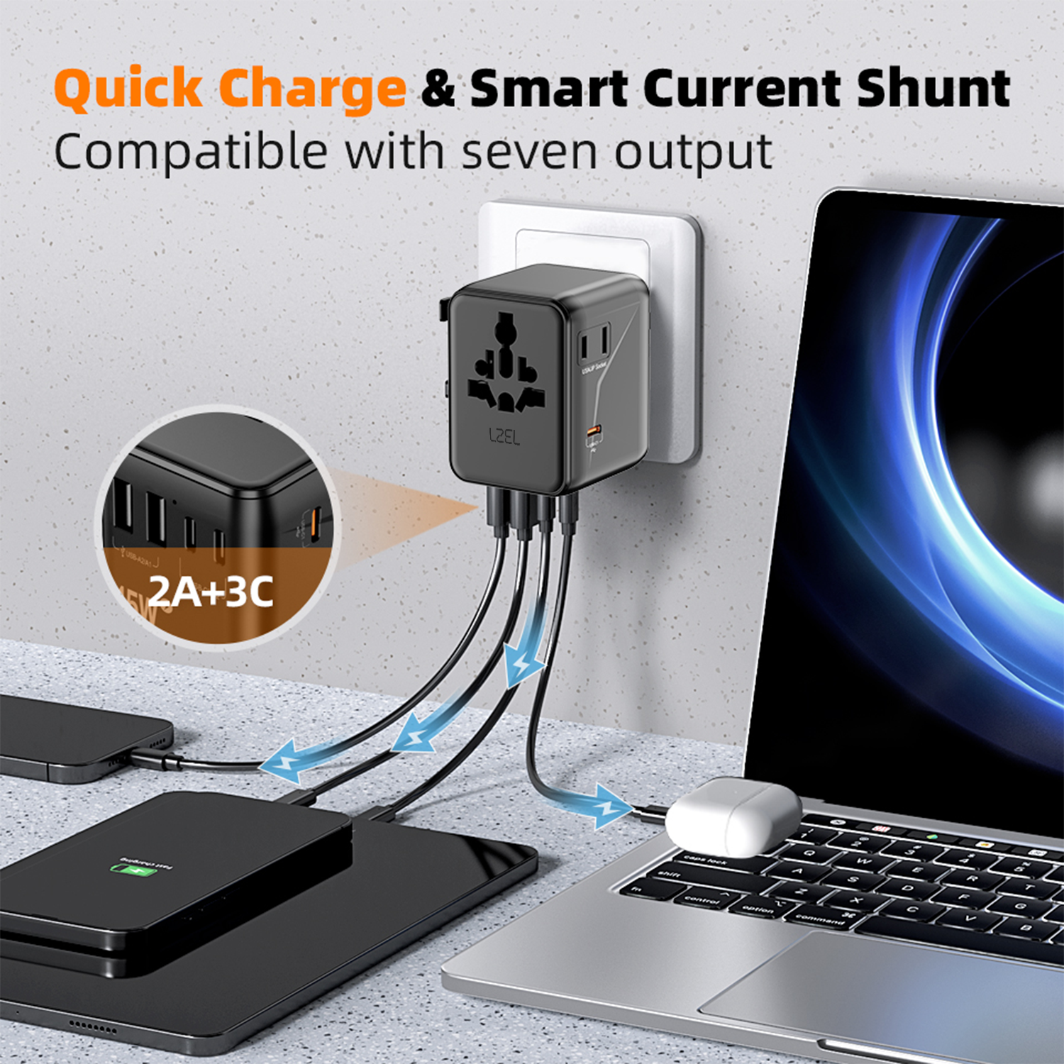 LZEL Voyage GlobePowers 35W GaN III Fast PD Travel Adapter | Black