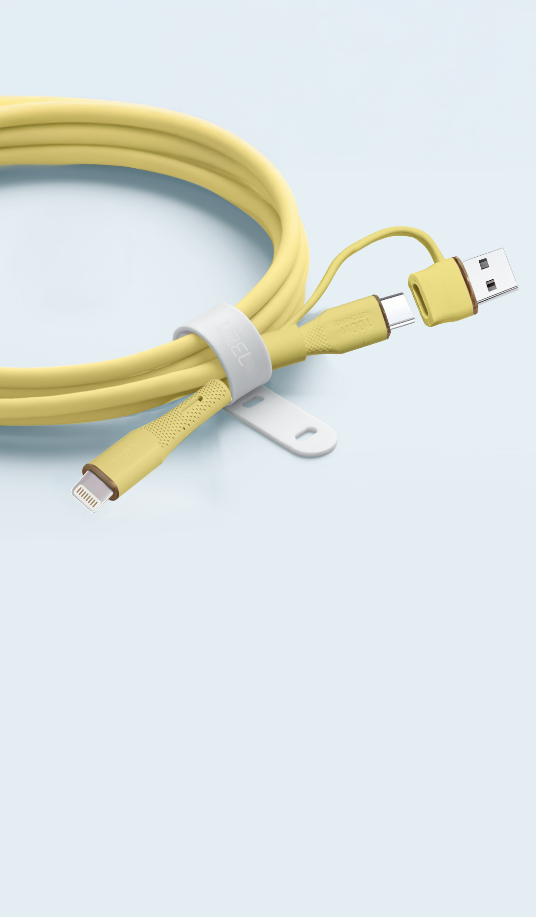 كيبل Celeris PowerDuo من ليزل 2 في 1 بقوة 27 واط USB-C إلي Lightning سيليكون مع USB-A مدمج 1 متر | أصفر
