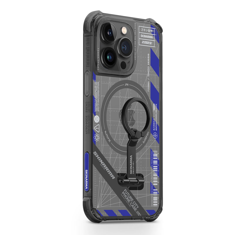 SkinArma Shindo Protective Case With Pivotal Ring For iPhone 14 Pro | Black+Blue