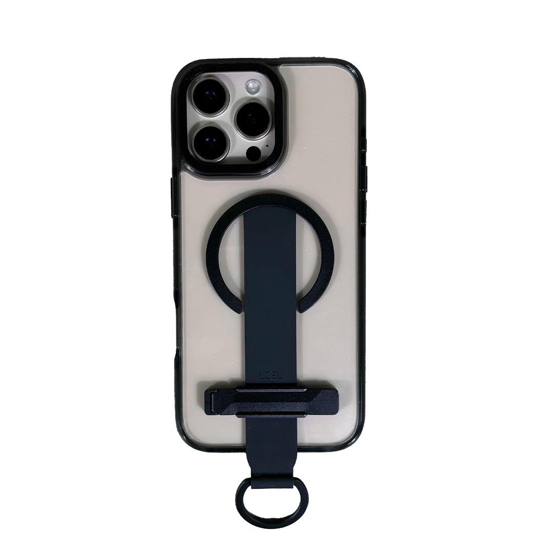 LZEL iPhone 16 Pro Max Primemag Grip Anti-drop Case With Metal Ring And Silicone Band Clear/Black