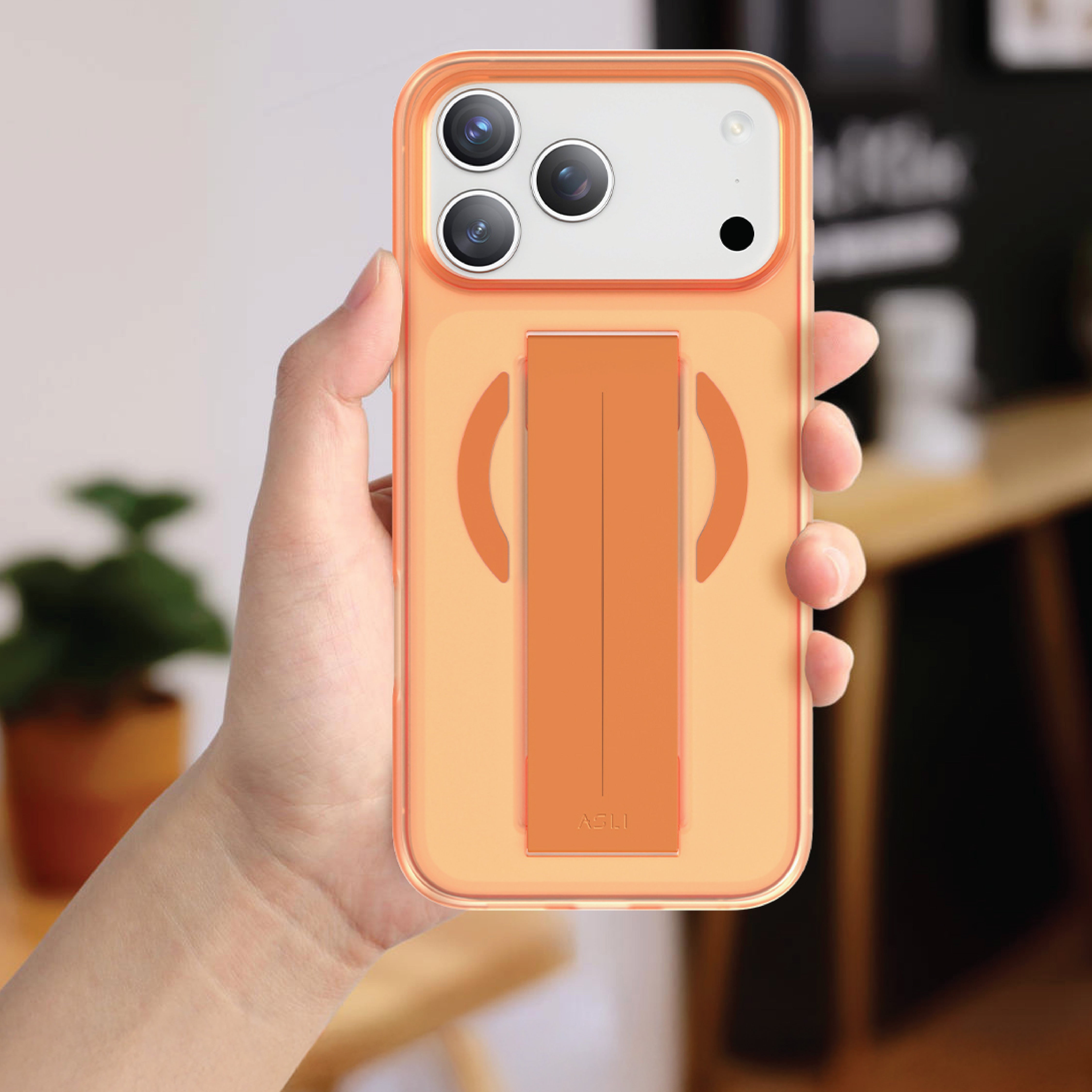 كڤر حماية سيليكون MagTrox Grip من أسلي جلوبال متوافق مع MagSafe مع مسكة مريحة لهاتف iPhone 17 Pro | برتقالي تيتانيوم