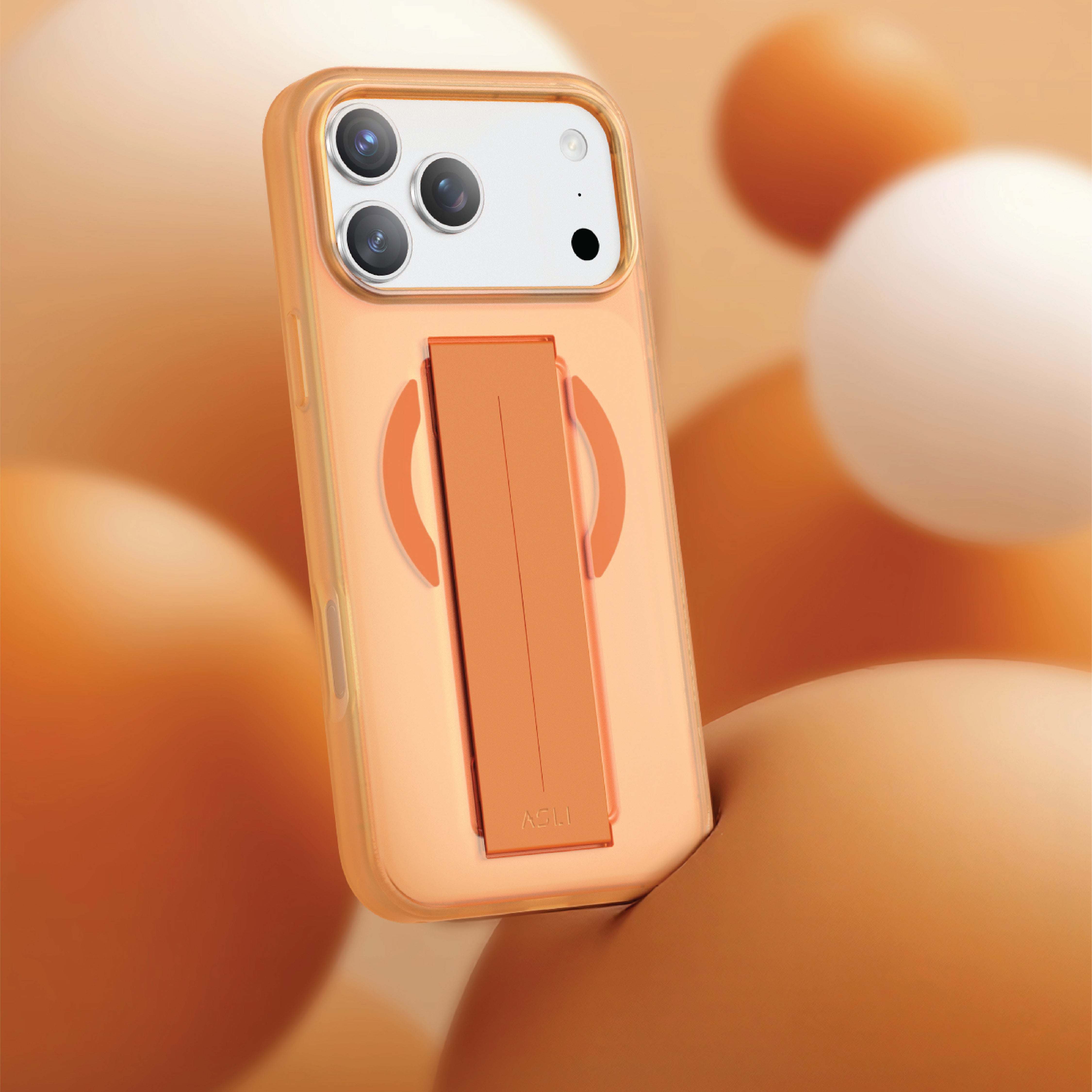 كڤر حماية سيليكون MagTrox Grip من أسلي جلوبال متوافق مع MagSafe مع مسكة مريحة لهاتف iPhone 17 Pro | برتقالي تيتانيوم