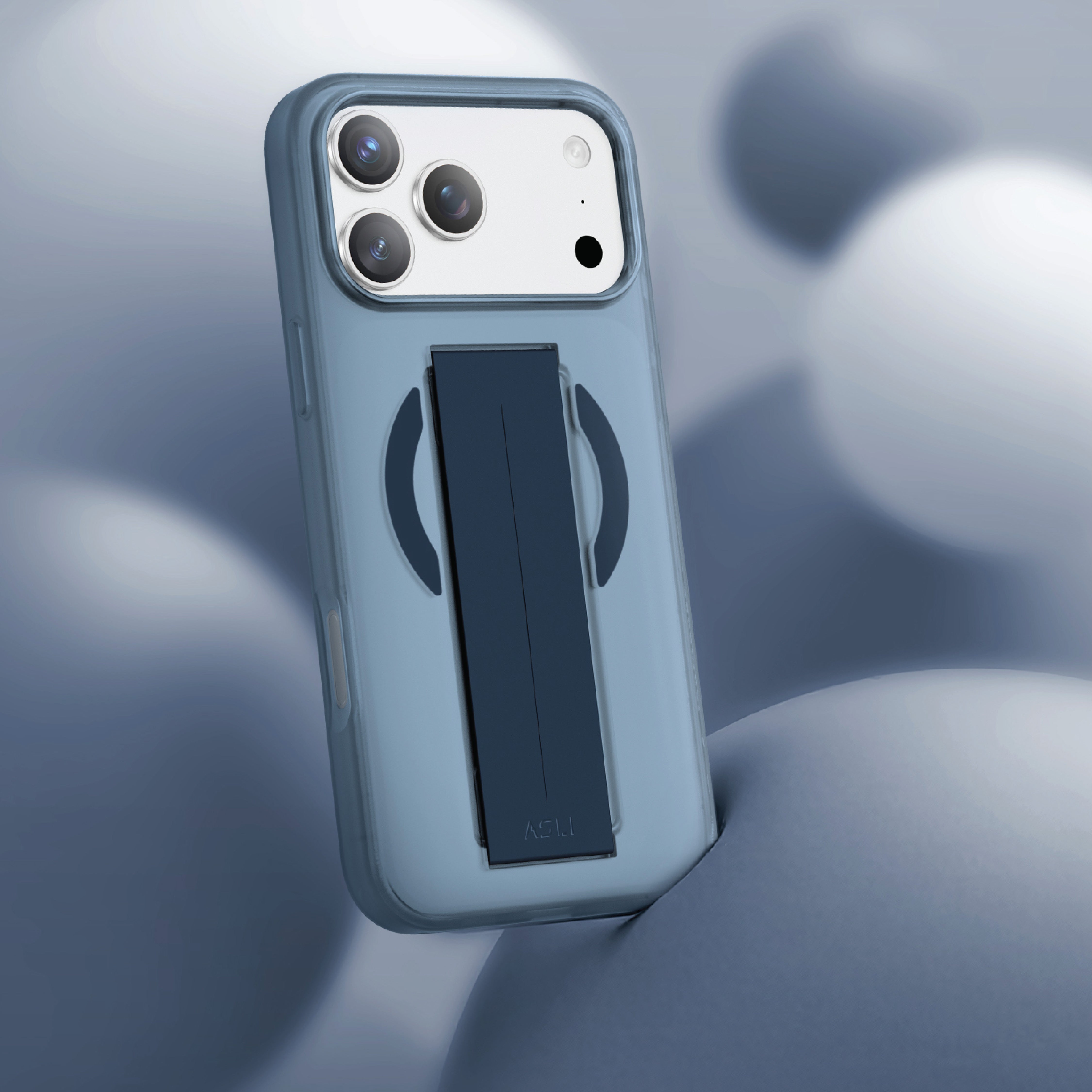 كڤر حماية سيليكون MagTrox Grip من أسلي جلوبال متوافق مع MagSafe مع مسكة مريحة لهاتف iPhone 17 Pro Max | أزرق تيتانيوم