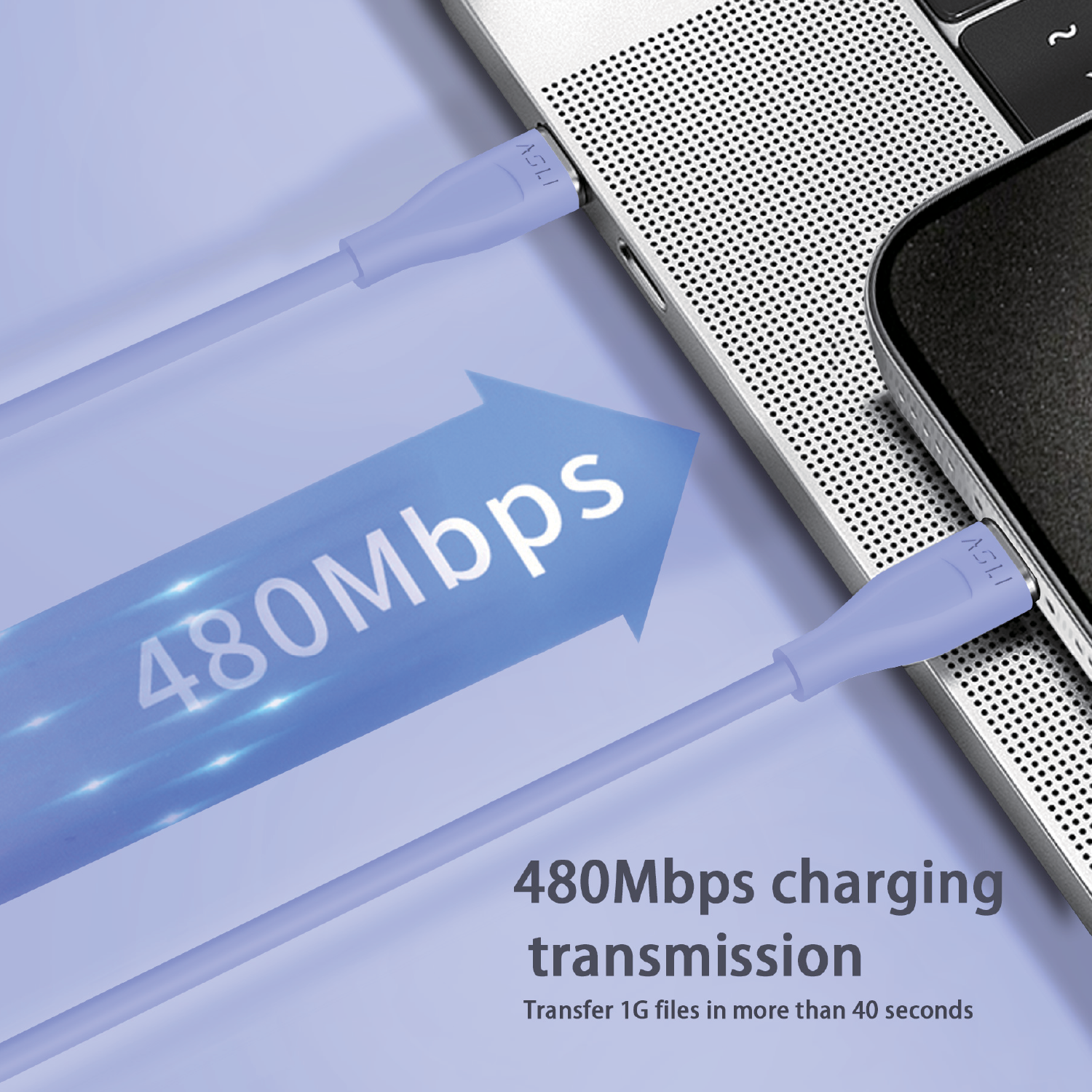 كيبل Power Wire Lux من أسلي جلوبال سيليكون USB-C إلى USB-C أثنين متر | بنفسجي