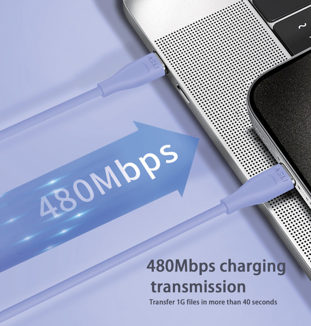 كيبل Power Wire Lux من أسلي جلوبال سيليكون USB-C إلى USB-C واحد متر | بنفسجي