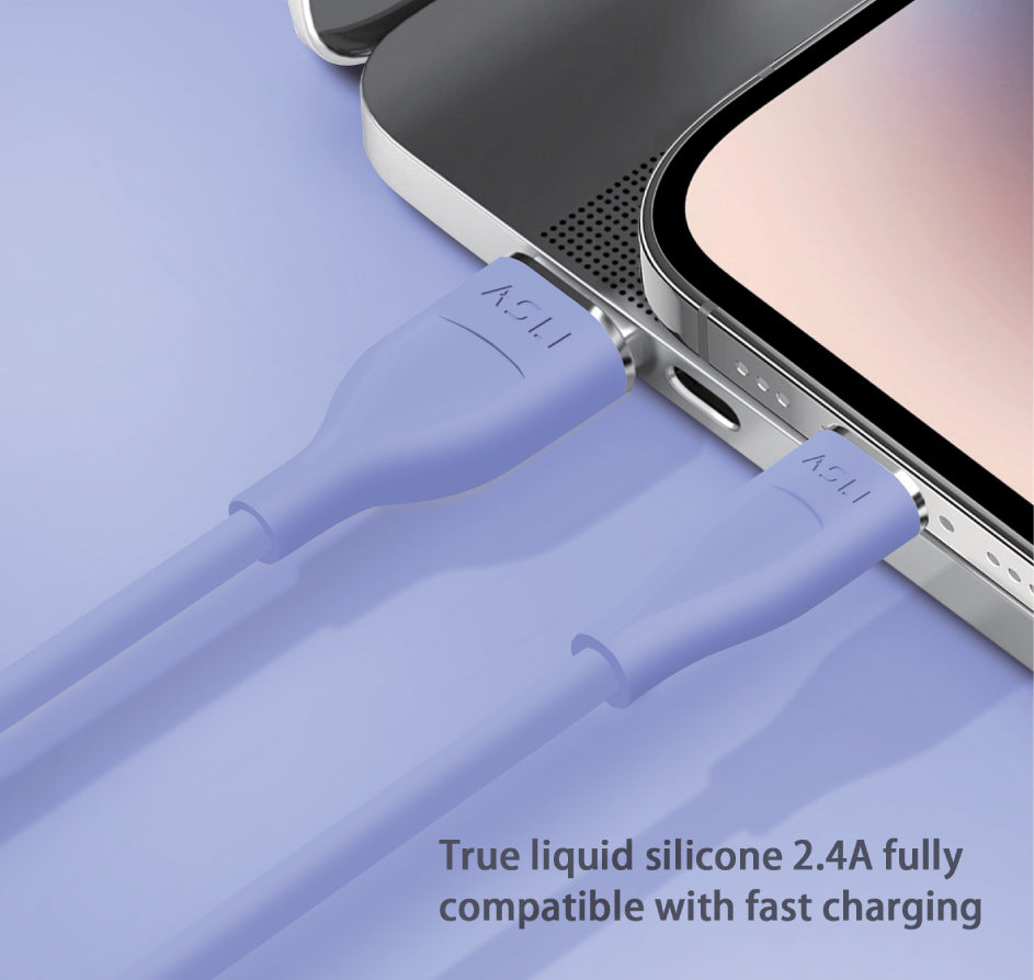 كيبل Power Wire Lux من أسلي جلوبال سيليكون USB-A إلى Lightning أثنين متر | بنفسجي