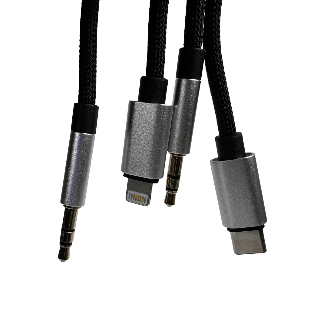 Asli Global Powertriflex Audio 3-In-1 Braided 3.5Mm Aux Audio Cable | Black