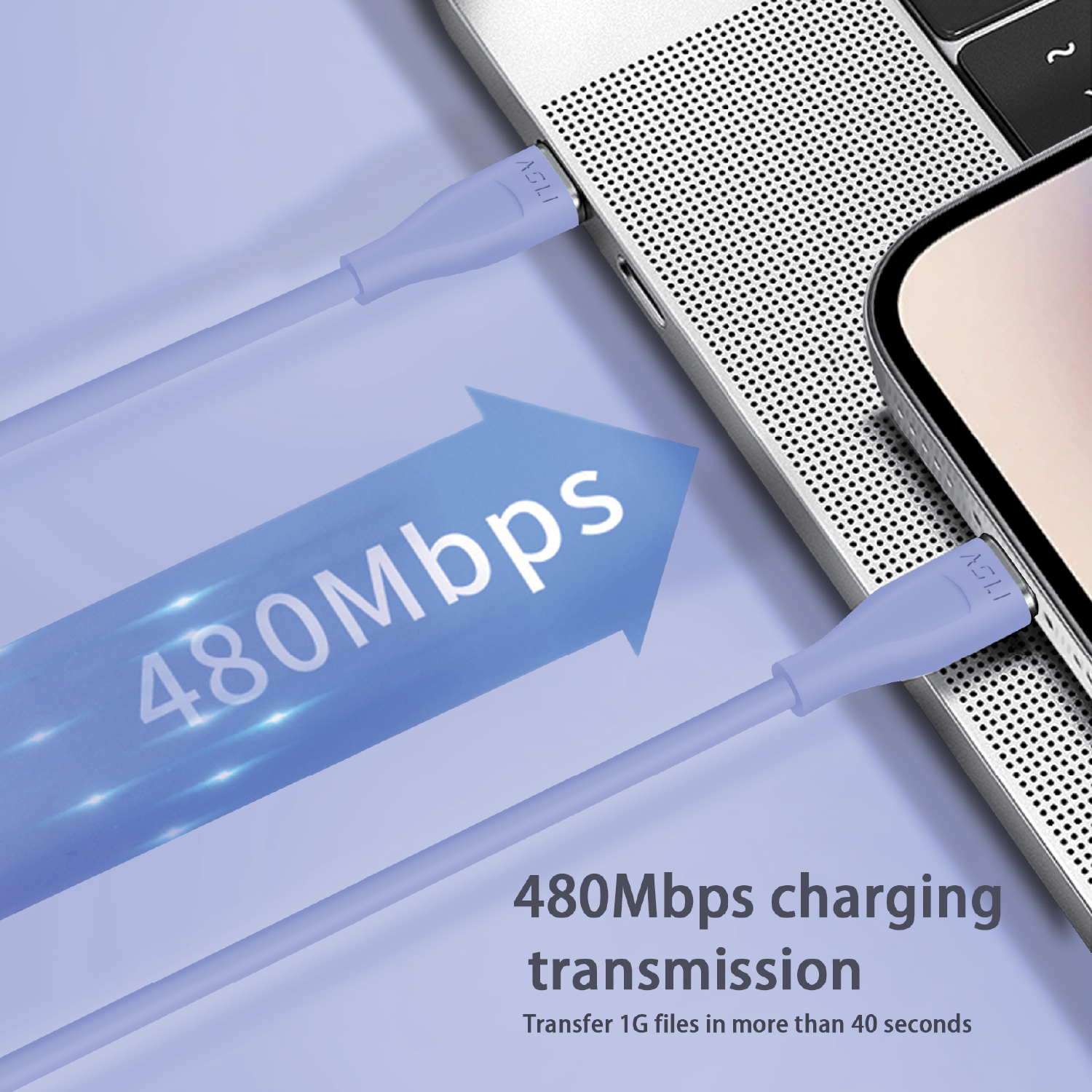 كيبل Power Wire Lux من أسلي جلوبال سيليكون USB-C إلى Lightning أثنين متر | بنفسجي