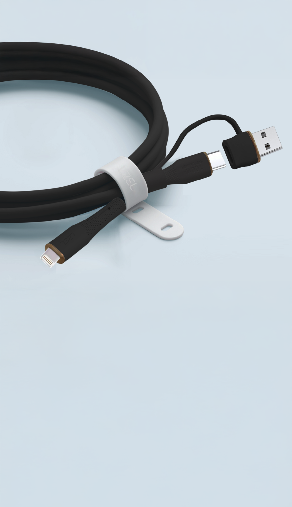كيبل Celeris PowerDuo من ليزل 2 في 1 بقوة 27 واط USB-C إلي Lightning سيليكون مع USB-A مدمج 1 متر | أسود