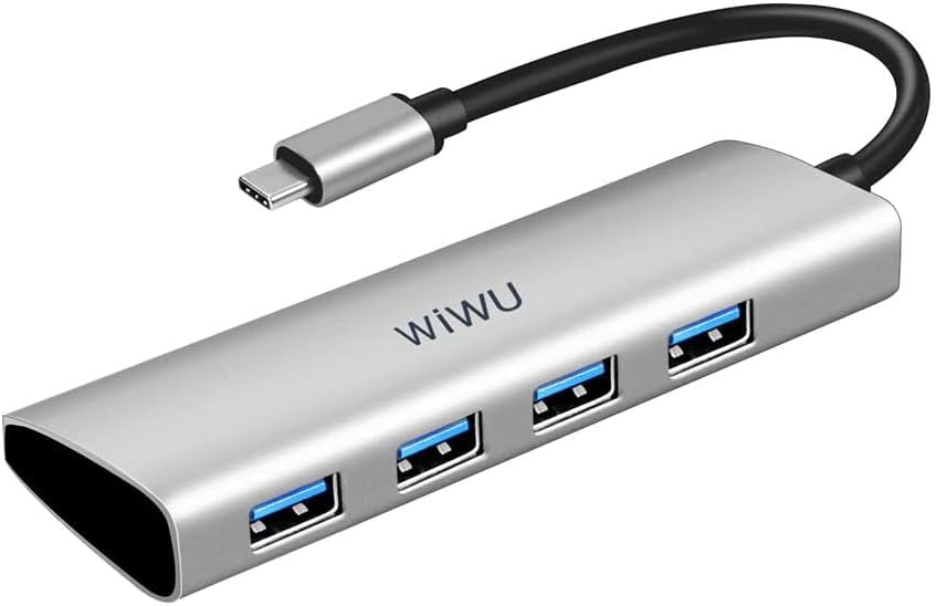 WiWU Alpha محول 4 في 1 بمنفذ USB-C طراز A440 و هيكل من سبائك الألومنيوم مع 4 منافذ USB 3.0 | فضي