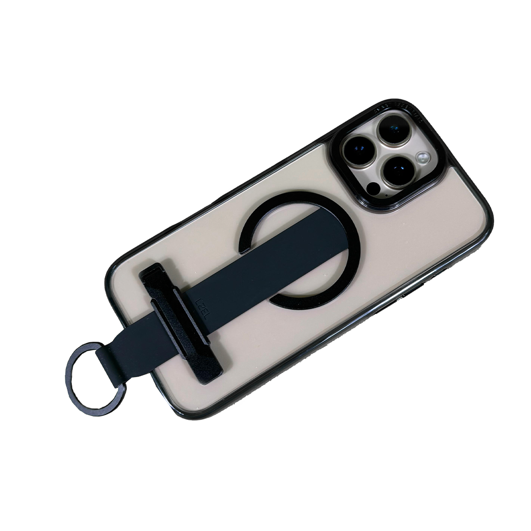 LZEL iPhone 16 Pro Max Primemag Grip Anti-drop Case With Metal Ring And Silicone Band Clear/Black