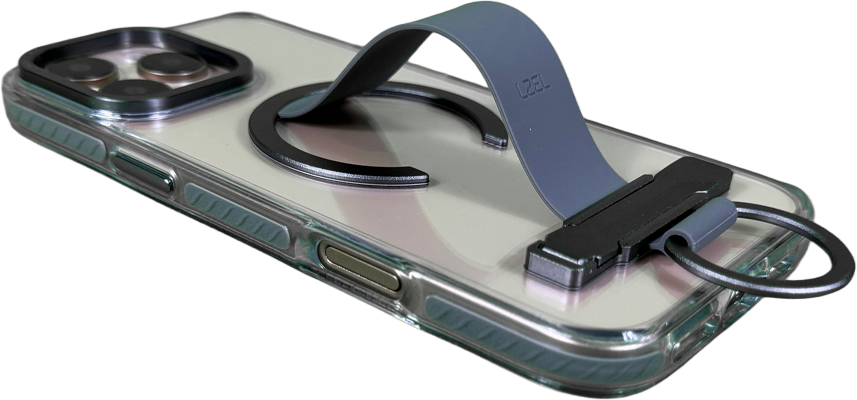 LZEL iPhone 16 Pro Primemag Grip Anti-drop Case With Metal Ring And Silicone Band Clear/Gray
