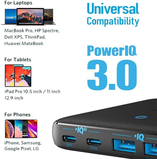 شاحن Power Port Atom III بقوة 65 واط نحيف من Anker | أسود