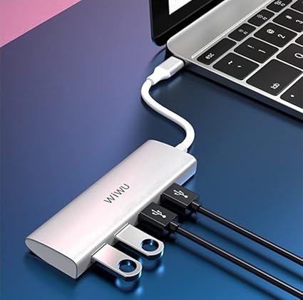 WiWU Alpha محول 4 في 1 بمنفذ USB-C طراز A440 و هيكل من سبائك الألومنيوم مع 4 منافذ USB 3.0 | فضي