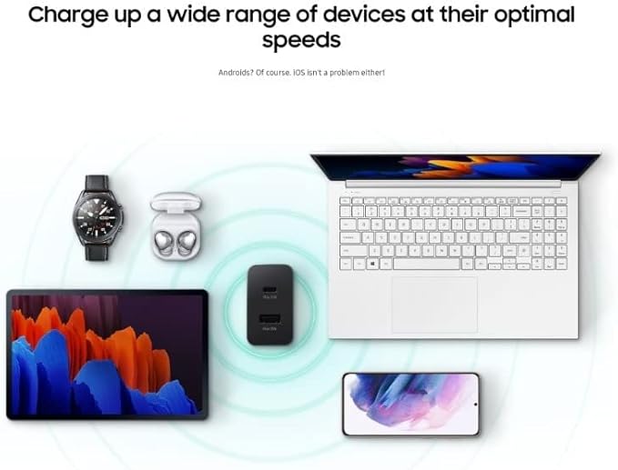 شاحن سامسونج بقوة 35 واط ثنائي المنافذ USB-C , USB-A | أسود