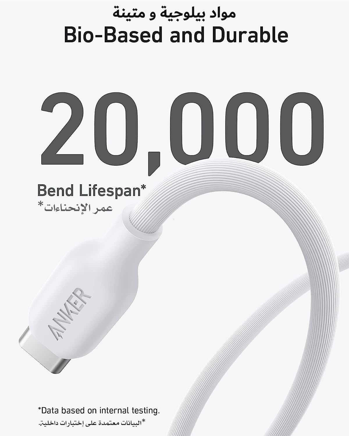 كيبل أنكر 542 مصنوع من مواد طبيعية ومتين USB-C إلى Lightning مقاس 6 قدم | أبيض