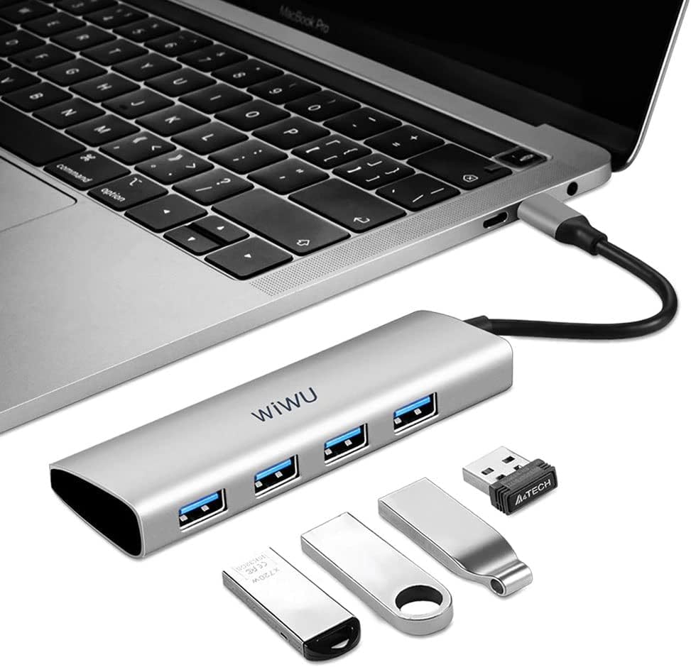WiWU Alpha محول 4 في 1 بمنفذ USB-C طراز A440 و هيكل من سبائك الألومنيوم مع 4 منافذ USB 3.0 | فضي