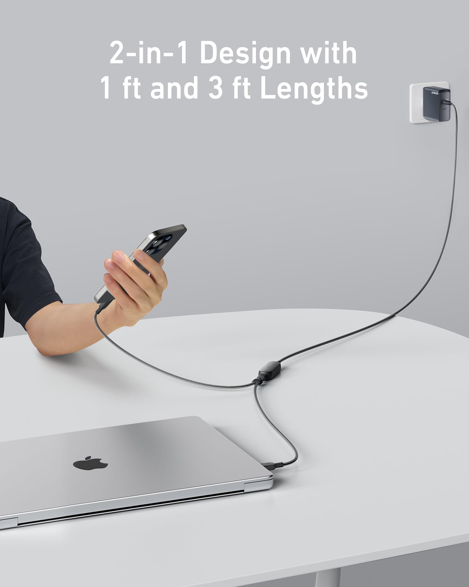 Anker 2-in-1 USB-C to USB-C Cable 4ft 140W | Black