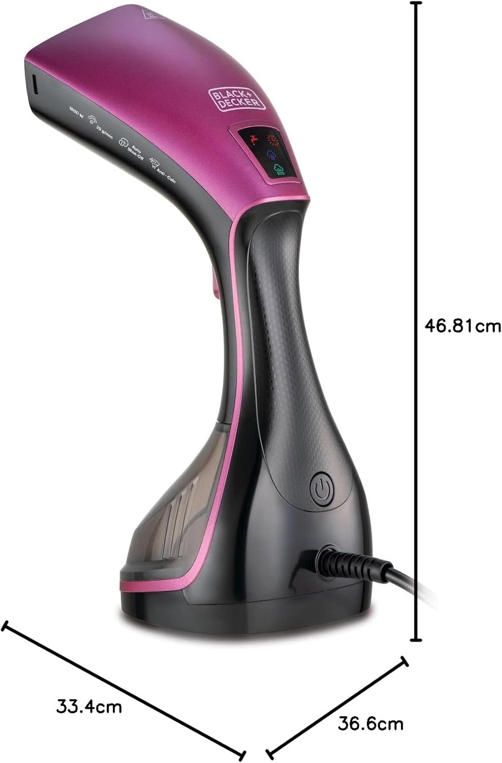 كواية ملابس HSTD1600-B5 من Black & Decker بقوة 1600 واط مع قاعدة سيراميك و شاشة عرض LED رقمية | أسود
