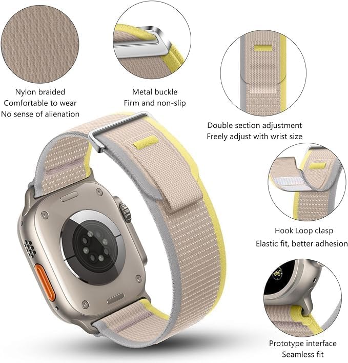سوار لساعة أبل بمقاس45/49 مم | رمادي / أصفر