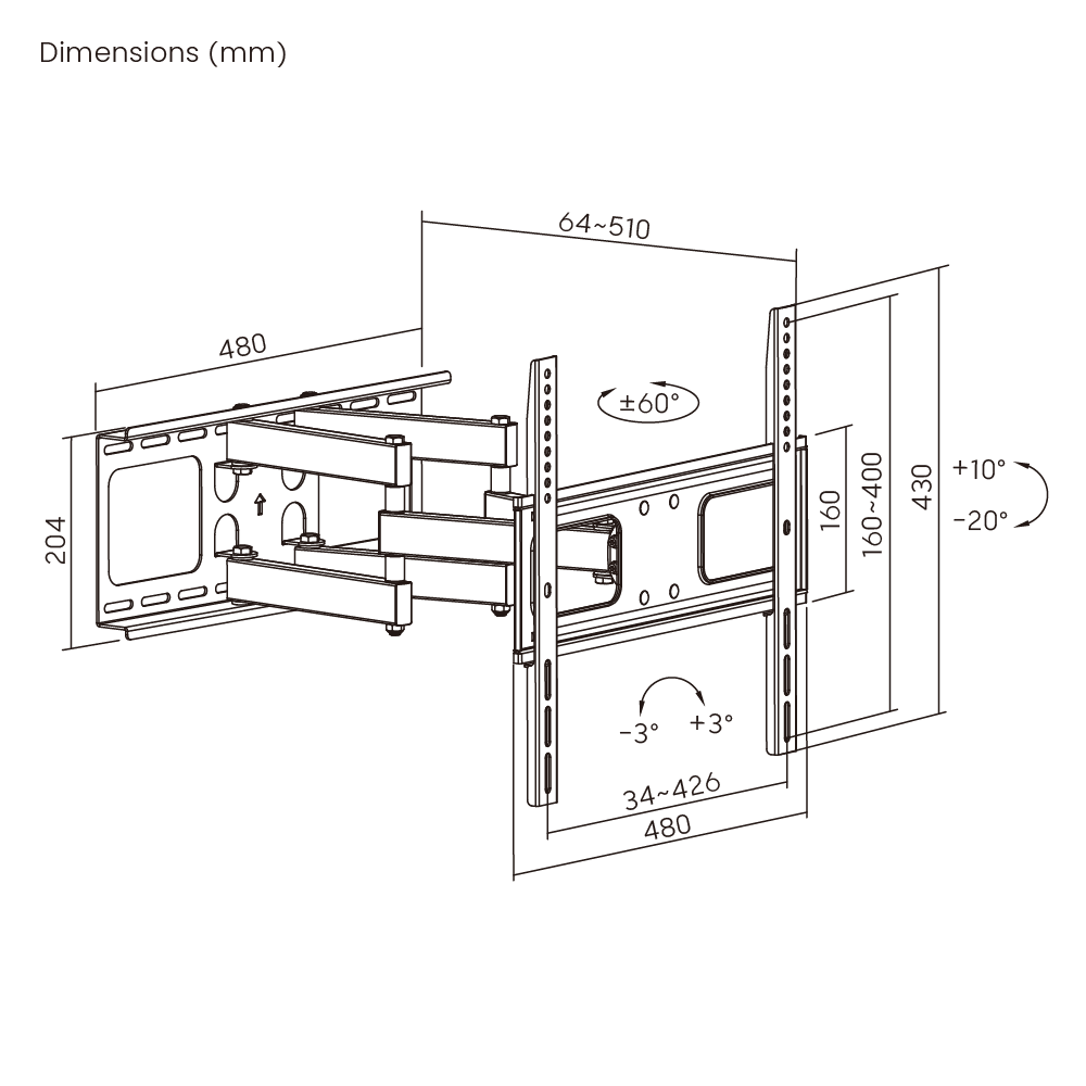 Orca Movable Wall Bracket 32 to 55 Inch Size TV