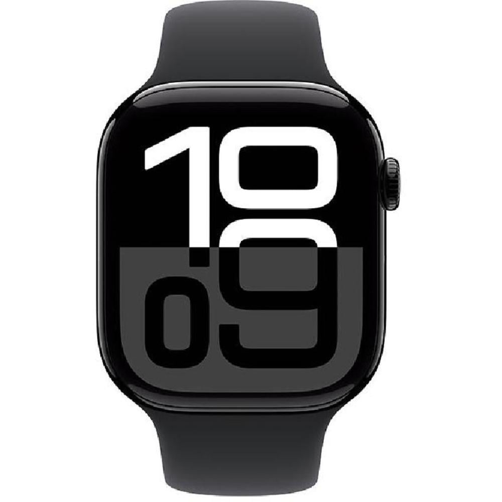 ساعة آبل واتش سيريس 10 - GPS - مقاس 46 ملم - بهيكل من الألومنيوم بلون أسود مع سوار رياضي أسود مقاس M/L