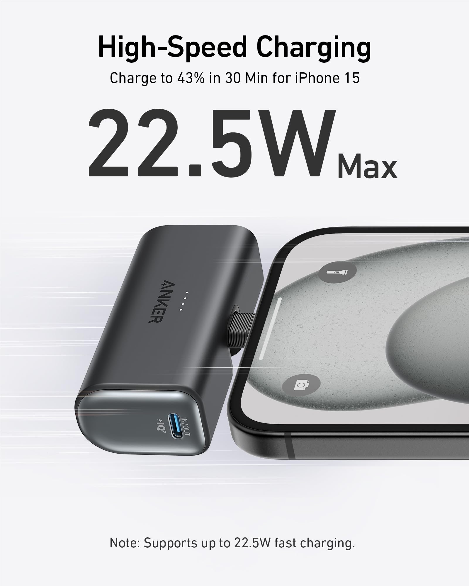 Anker Nano Power Bank (5000mAh, 22.5W, USB-C Foldable Plug) | Black