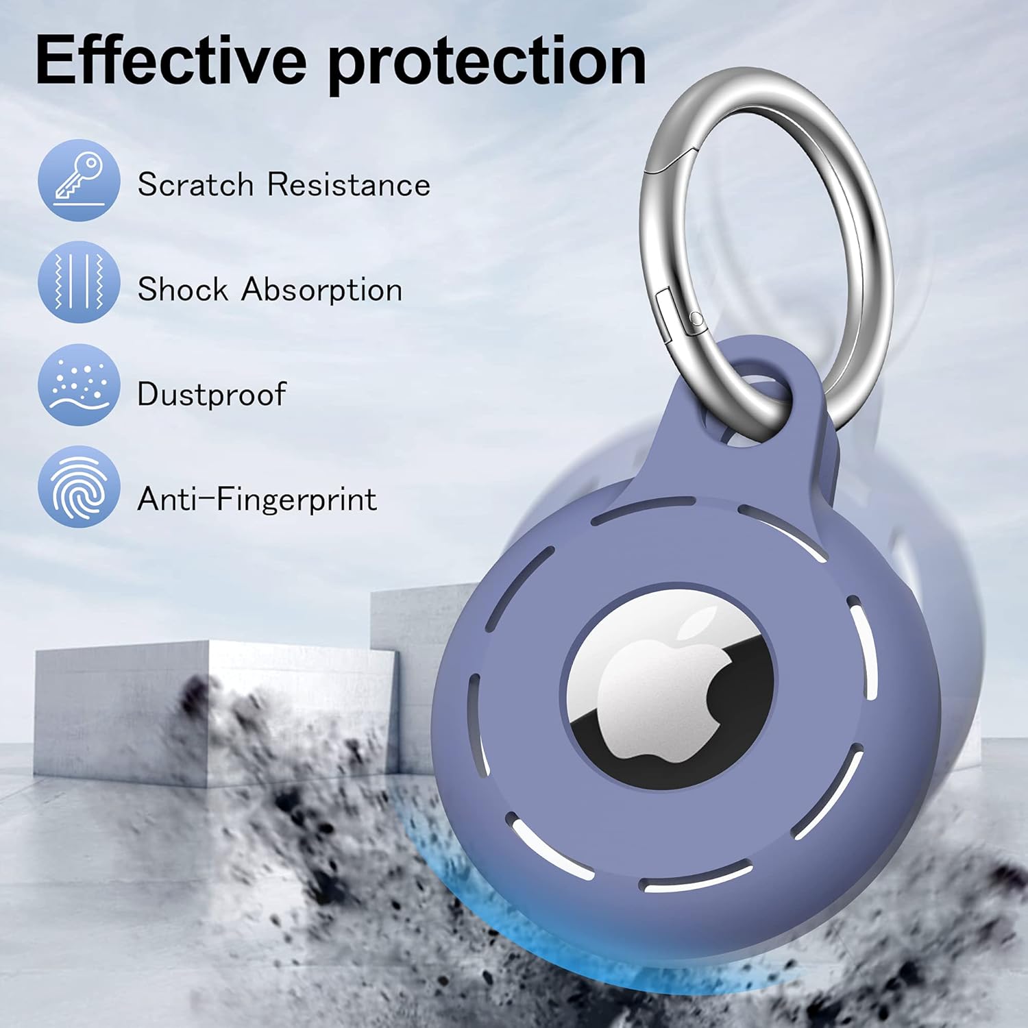 Airtag Holder with Keyring, Wrist Strap, Carabiner Keychain Ring | Blue