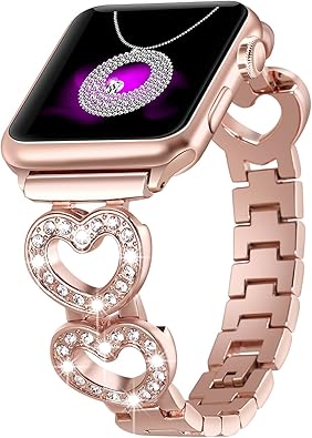 Heart-Shaped Band Compatible for Apple Watch Band 38-40-41mm for Women Metal Strap | Rose Gold