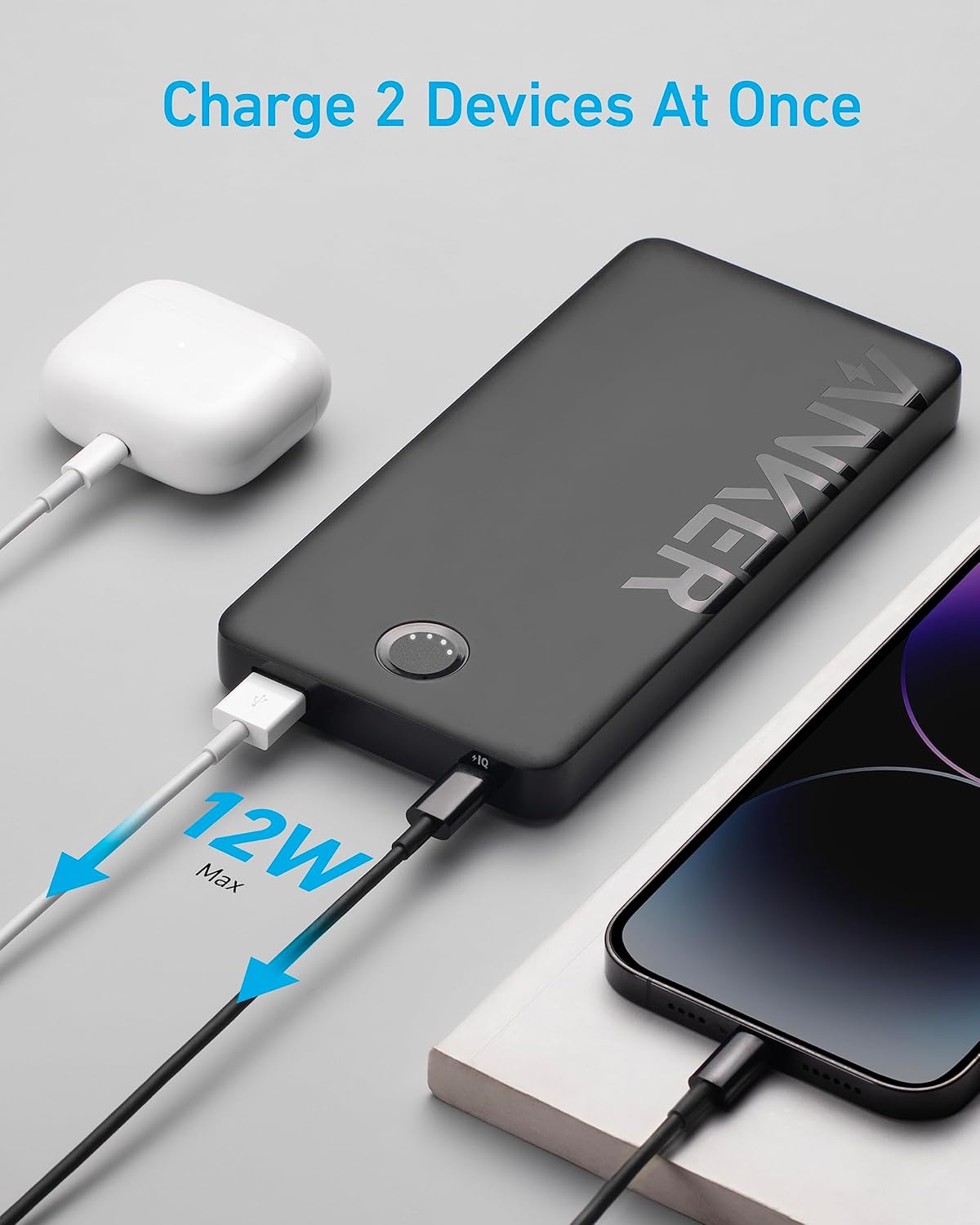 شاحن متنقل 323 Power Core بسعة 10000 مللي أمبير PIQ من Anker | أسود