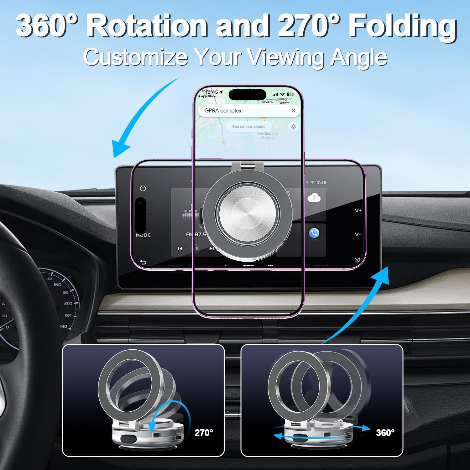Automobile Electric Vacuum Magnetic Suction Phone Mount | Silver