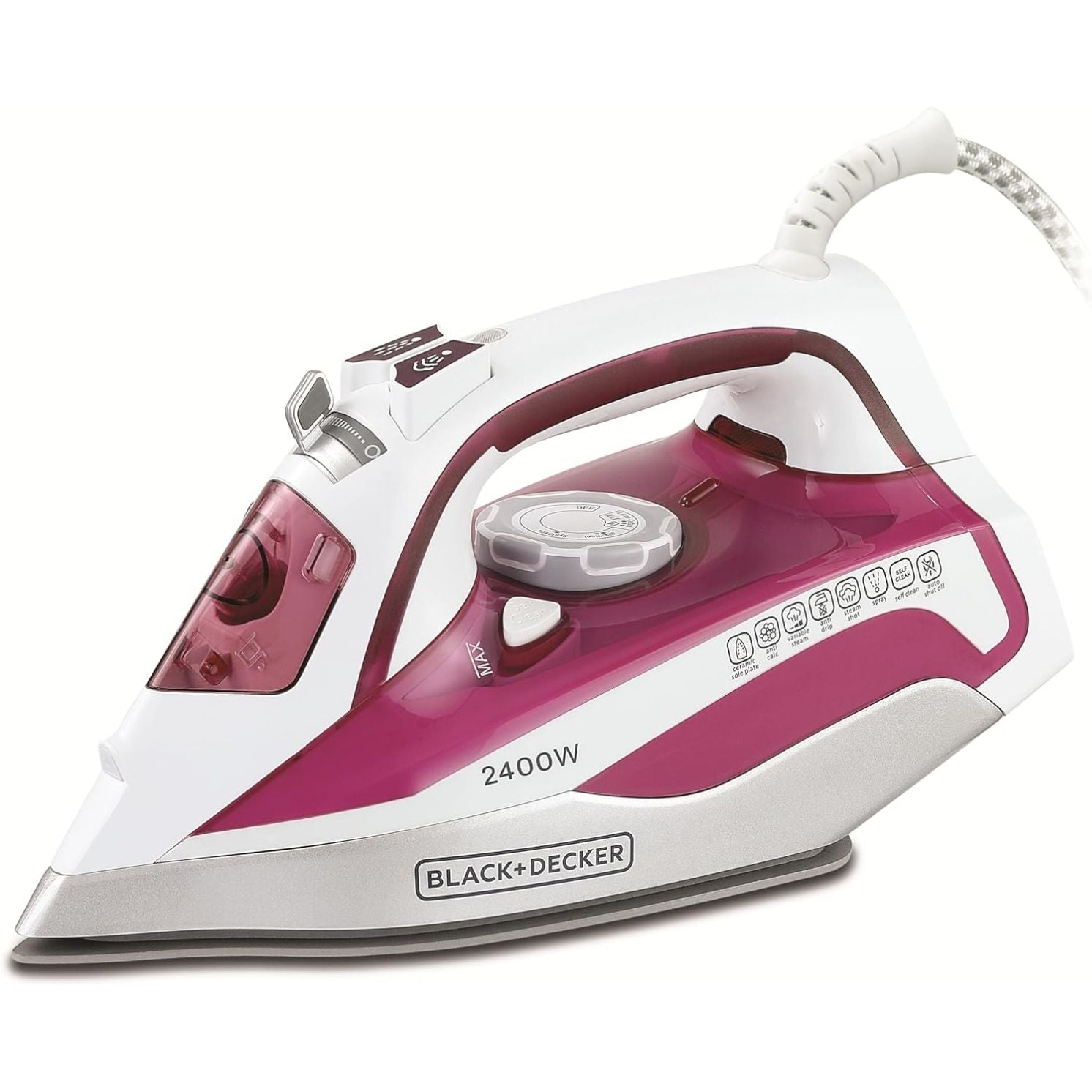 كواية بخار 2400 واط بسعة 380 مل مع إيقاف تلقائي وقاعدة سيراميك من Black & Decker