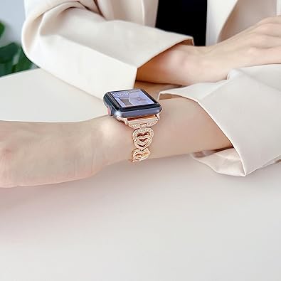Heart-Shaped Band Compatible for Apple Watch Band 38-40-41mm for Women Metal Strap | Rose Gold