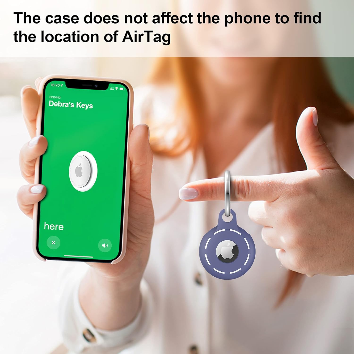 Airtag Holder with Keyring, Wrist Strap, Carabiner Keychain Ring | Blue
