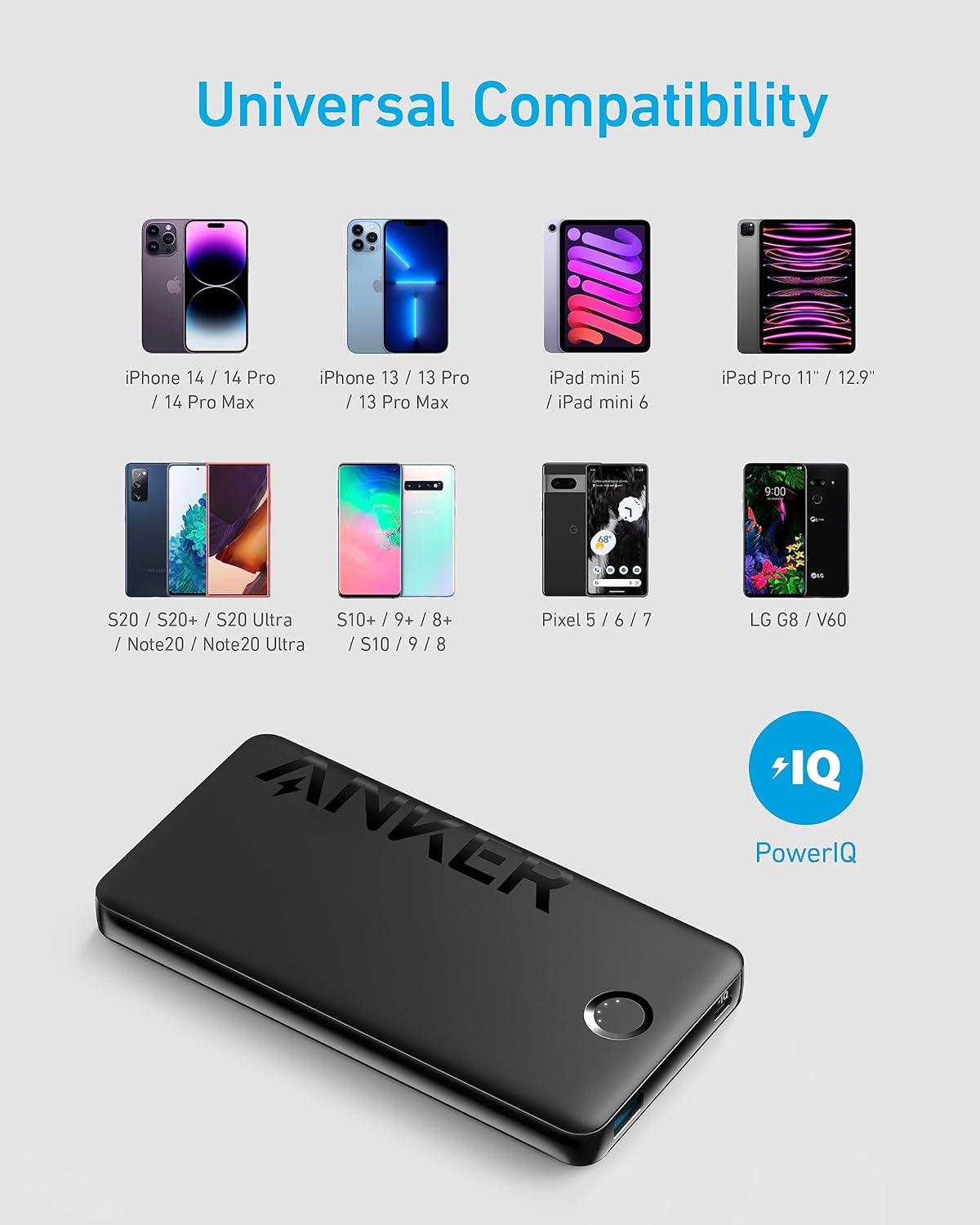 شاحن متنقل 323 Power Core بسعة 10000 مللي أمبير PIQ من Anker | أسود