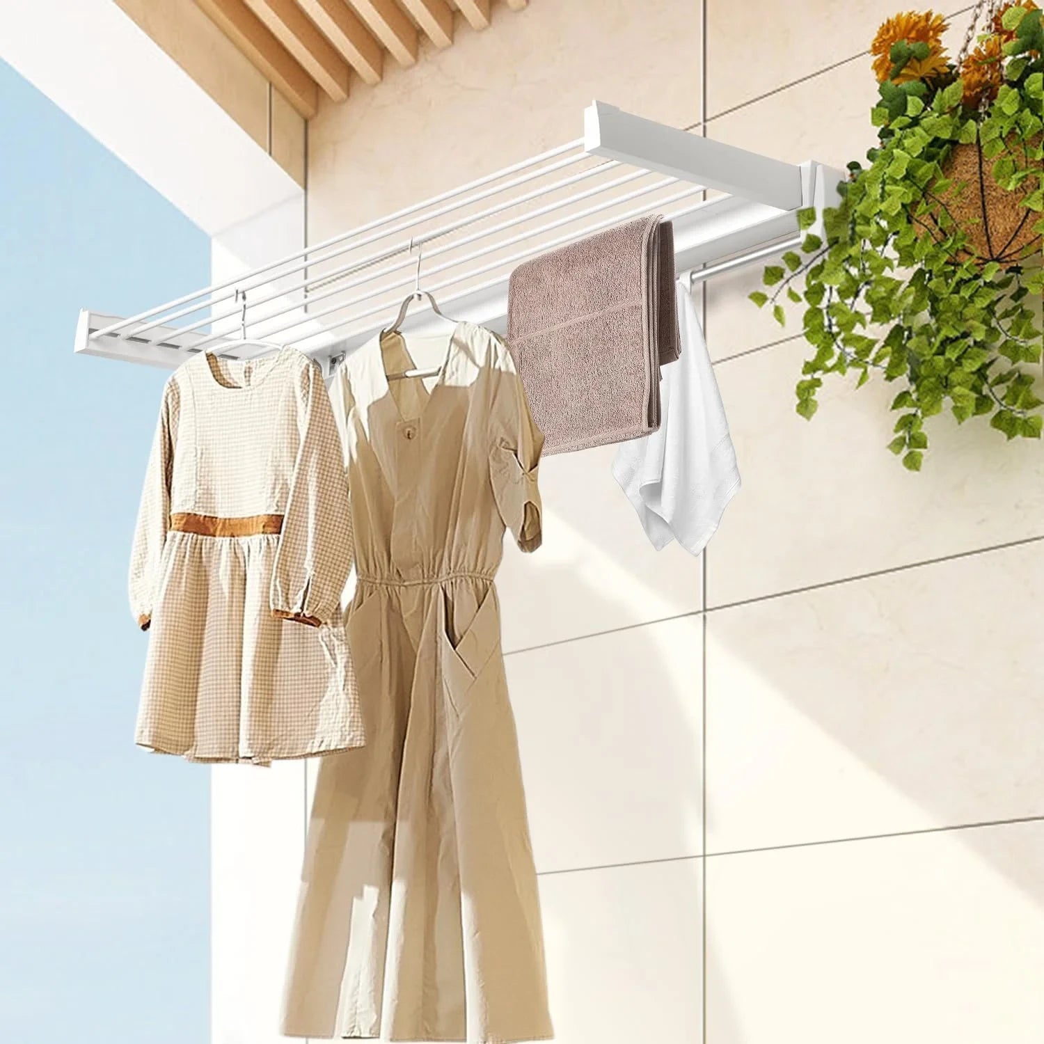 Foldable Clothes Drying Rack with 4 Hooks