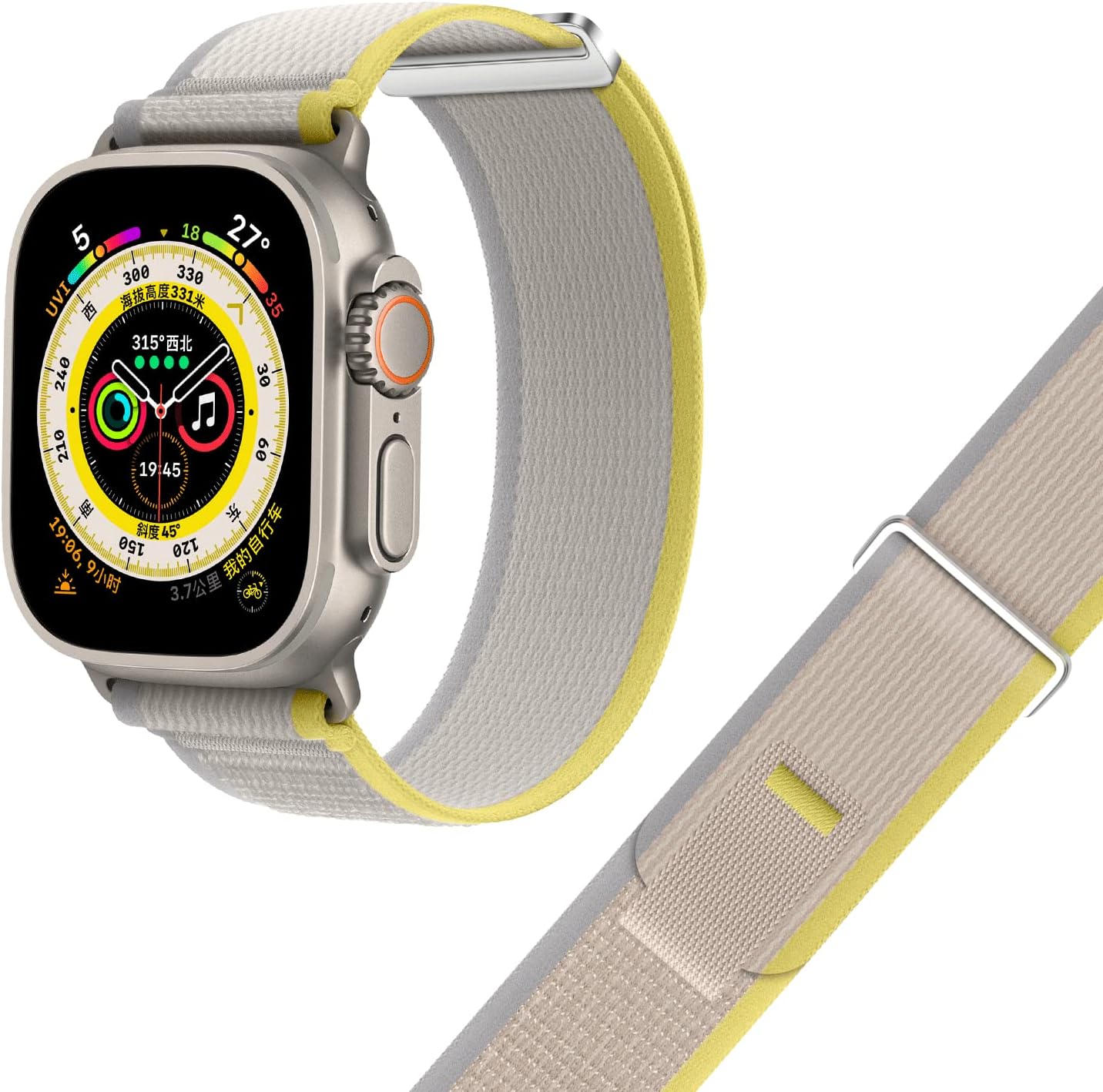 سوار لساعة أبل بمقاس45/49 مم | رمادي / أصفر