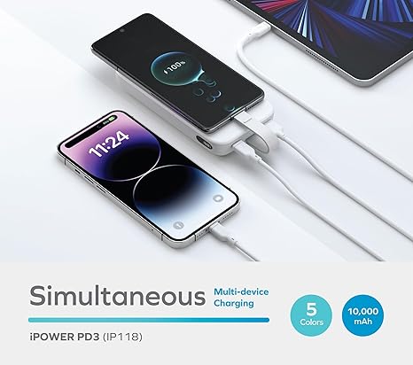 iPower بطارية شحن متنقلة من موماكس 10000 مللي أمبير مع كيبل USB-C | أبيض