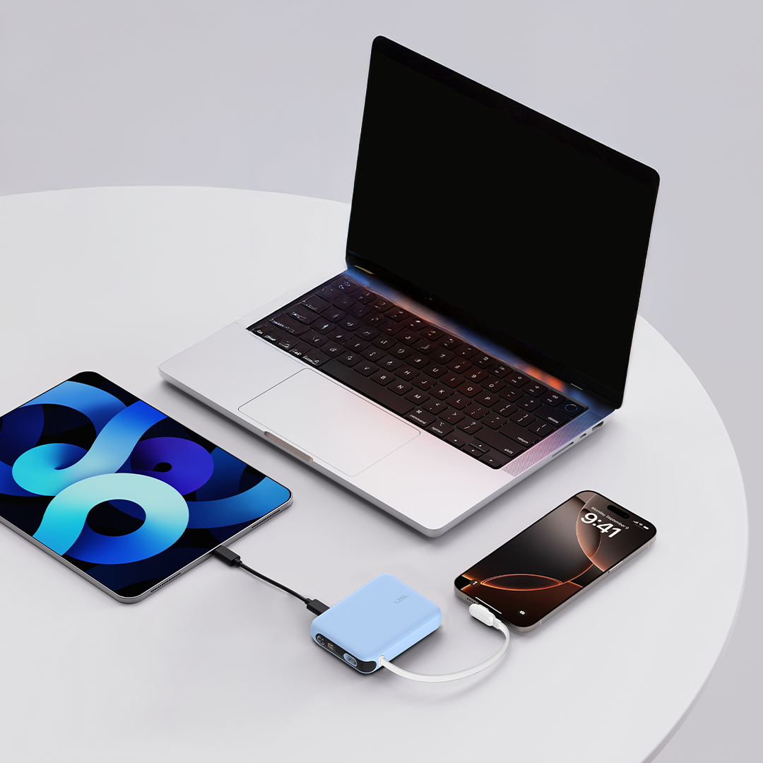LZEL PrimeBrio 5K Mini PD Power Bank β 5000mAh, 20W, Built-in Type-C Cable | Light Blue