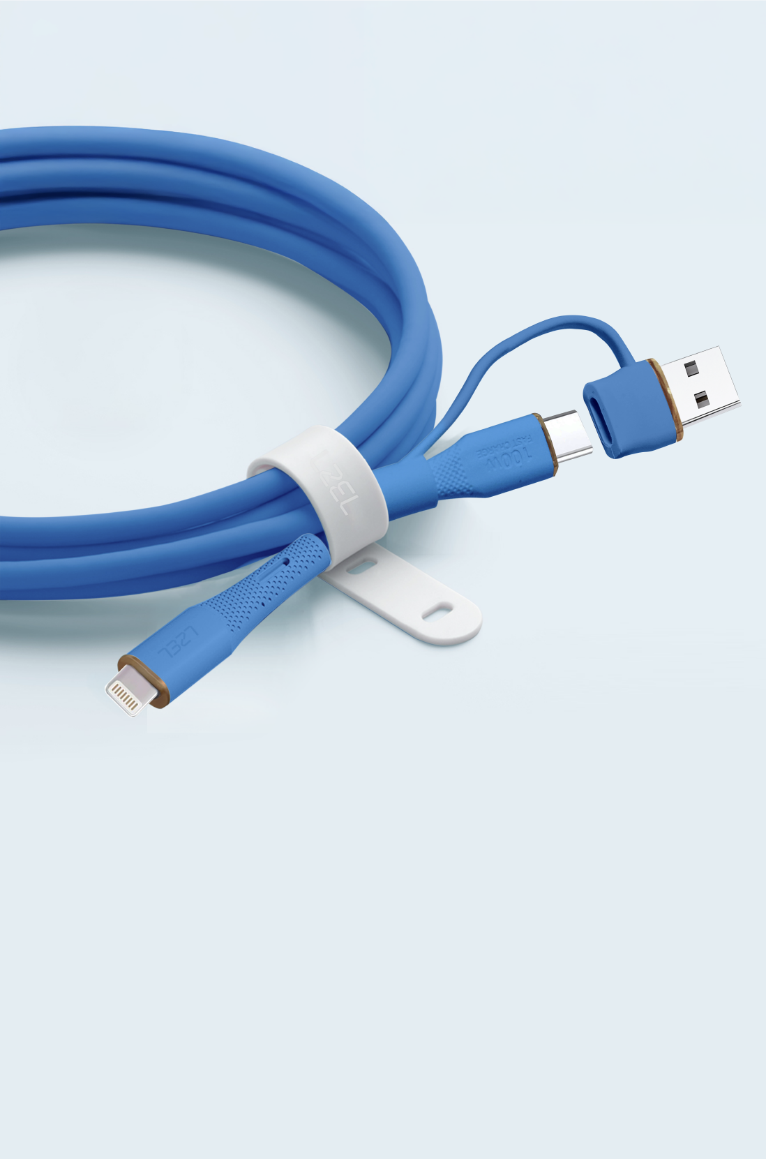 كيبل Celeris PowerDuo من ليزل 2 في 1 بقوة 27 واط USB-C إلي Lightning سيليكون مع USB-A مدمج 1 متر | أزرق داكن