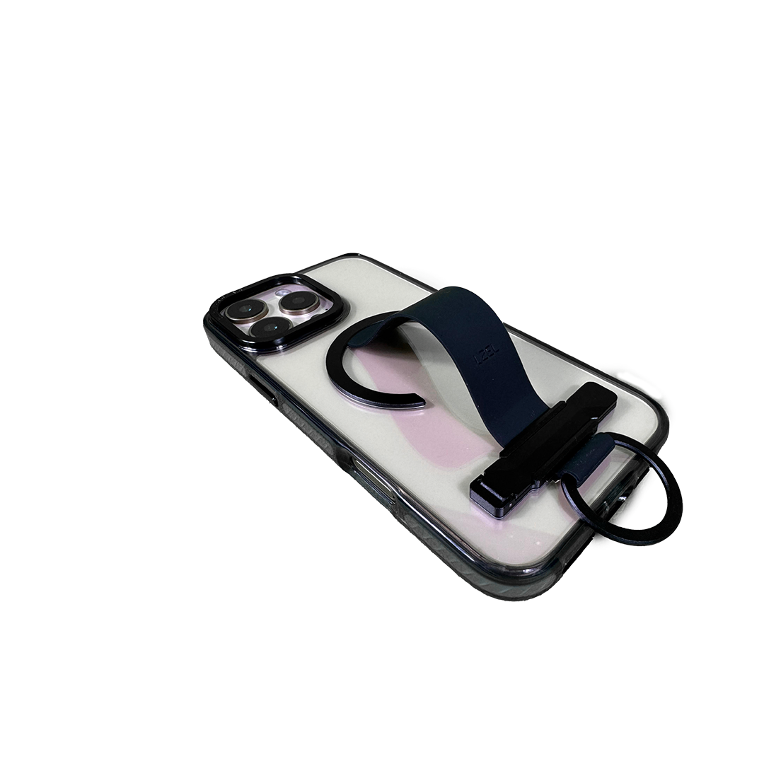 LZEL iPhone 16 Pro Max Primemag Grip Anti-drop Case With Metal Ring And Silicone Band Clear/Black
