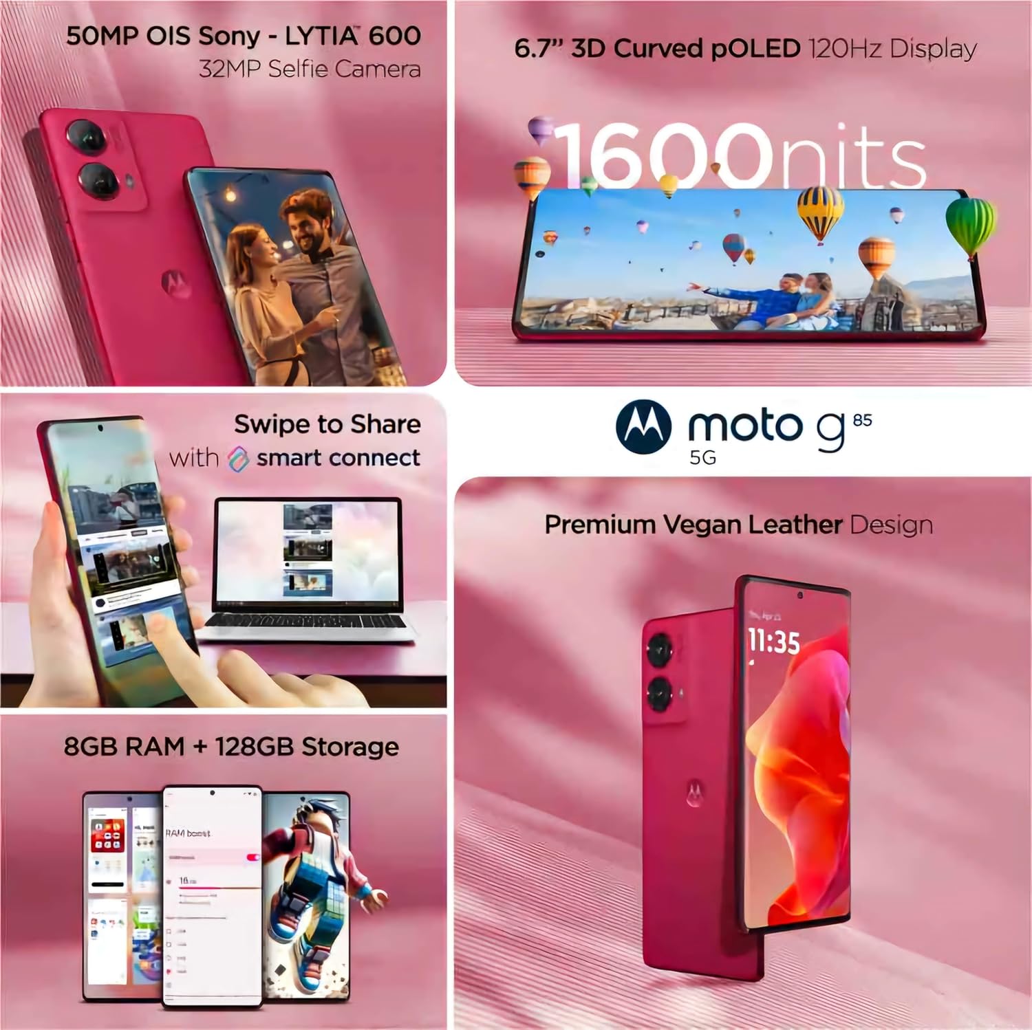Motorola Moto G85 5G - 256GB - 12GB RAM - 6.67 inch | Viva Magenta