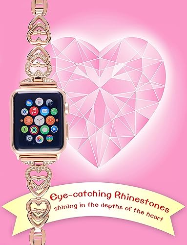 Heart-Shaped Band Compatible for Apple Watch Band 38-40-41mm for Women Metal Strap | Rose Gold