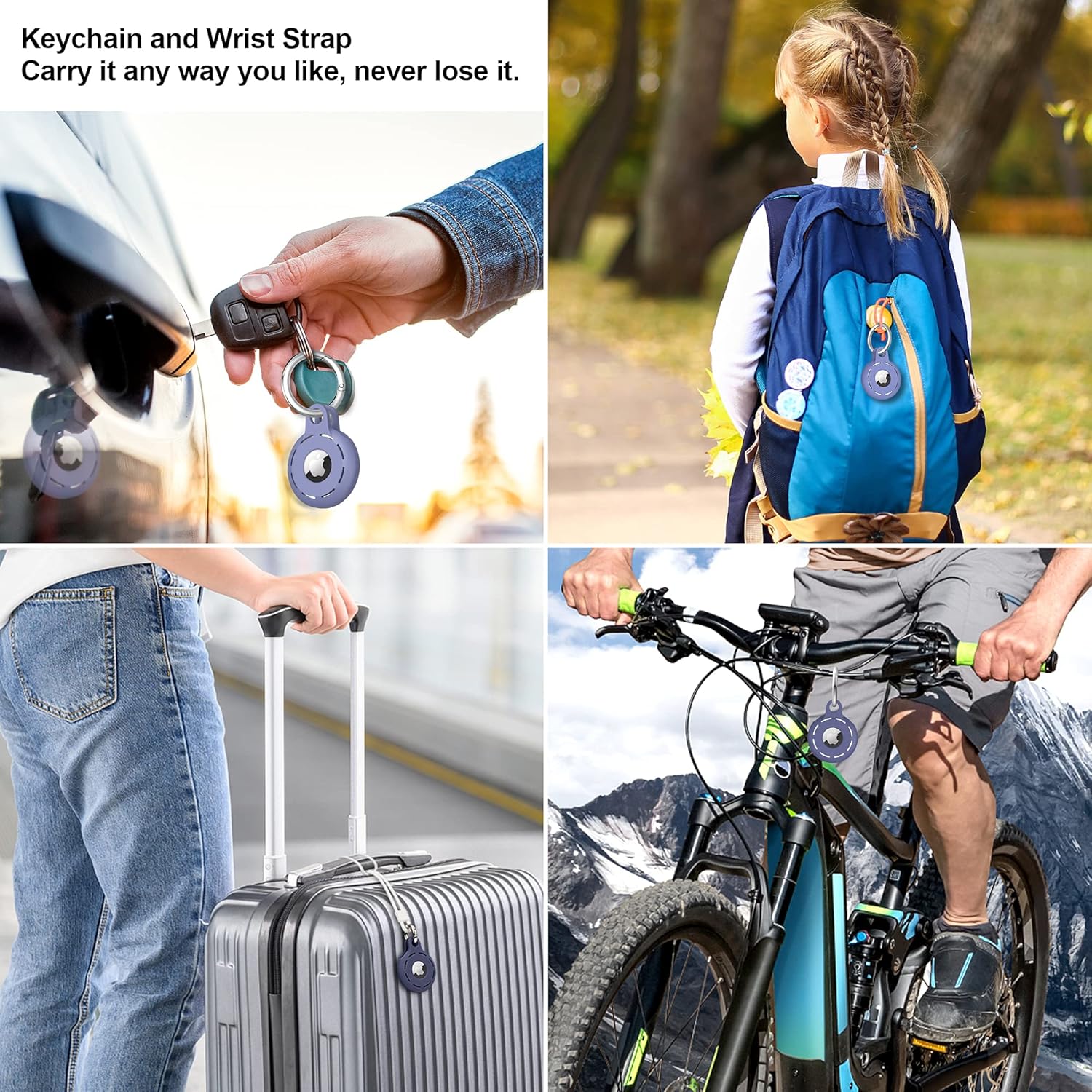 Airtag Holder with Keyring, Wrist Strap, Carabiner Keychain Ring | Blue