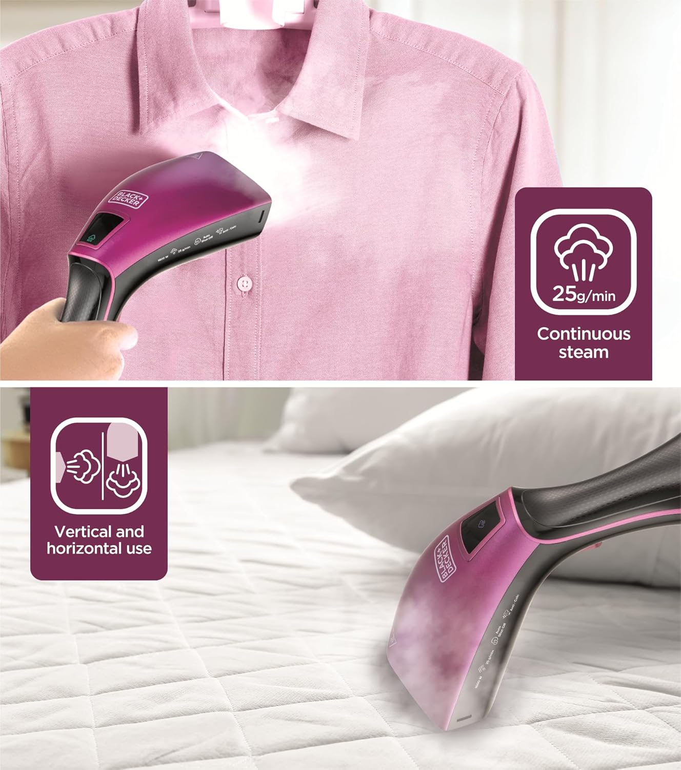 كواية ملابس HSTD1600-B5 من Black & Decker بقوة 1600 واط مع قاعدة سيراميك و شاشة عرض LED رقمية | أسود