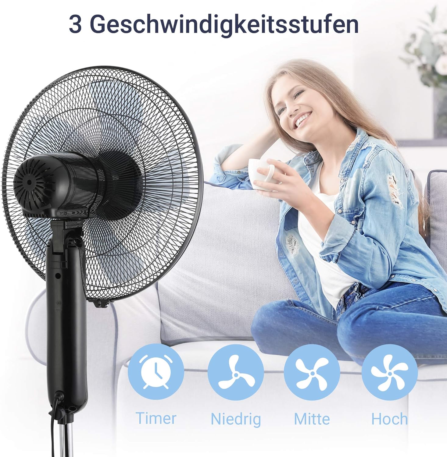 Midea FS40-15FR Stand Fan with Remote (16 in. Black)