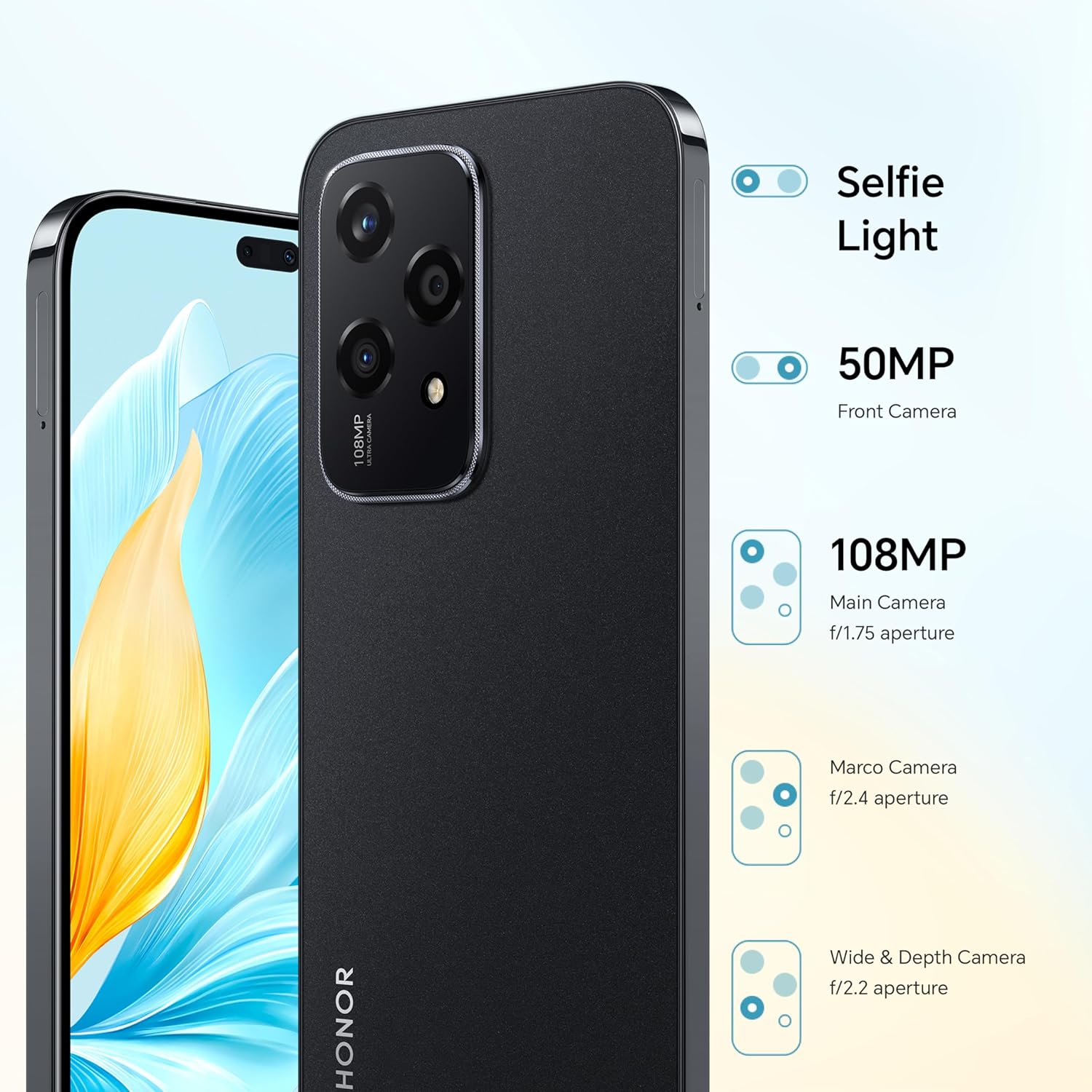 هونر 200 لايت - 256 جيجابايت - 8 جيجابايت رام - 6.7 بوصة 5G | أسود