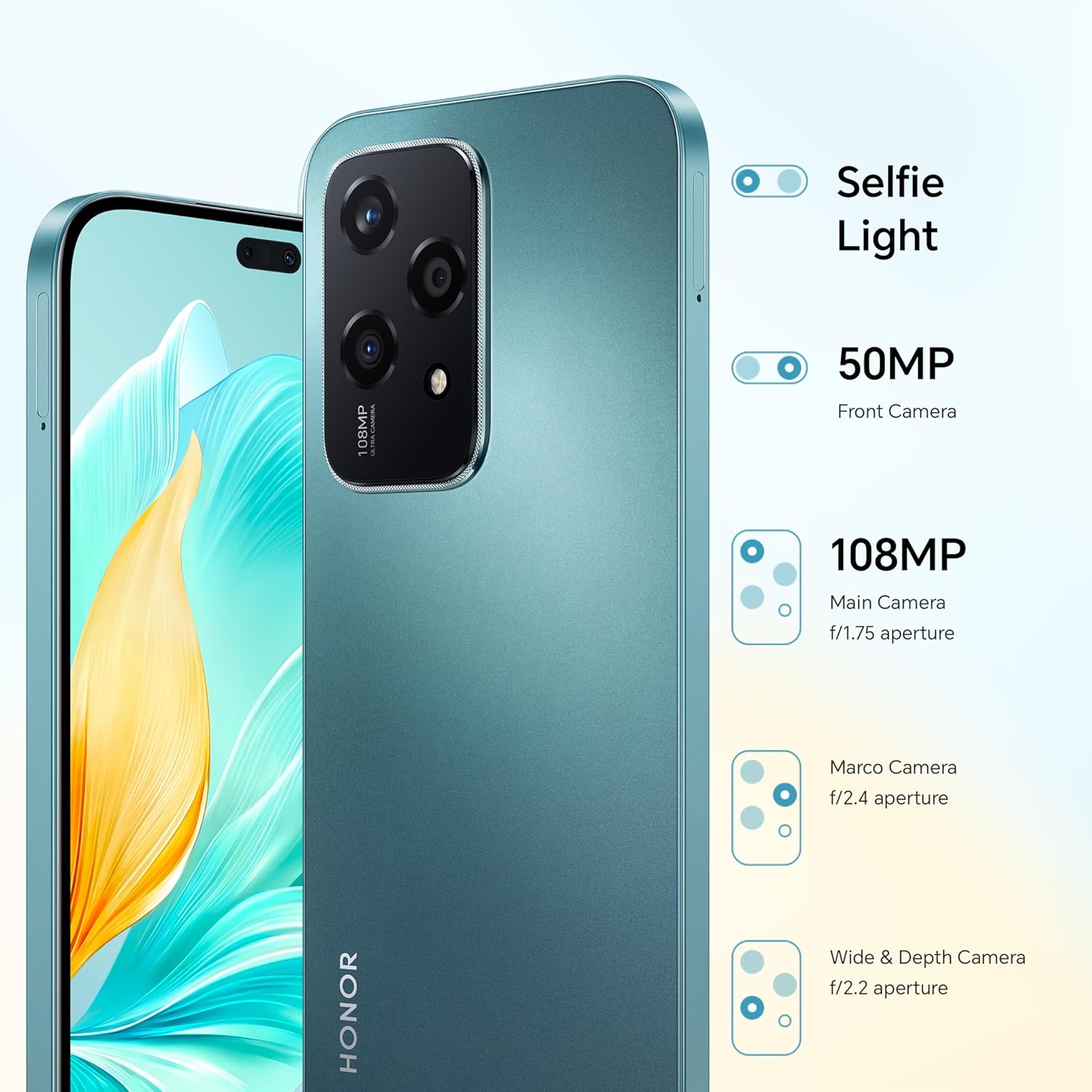 هونر 200 لايت - 256 جيجابايت - 8 جيجابايت رام - 6.7 بوصة 5G | أزرق سماوي