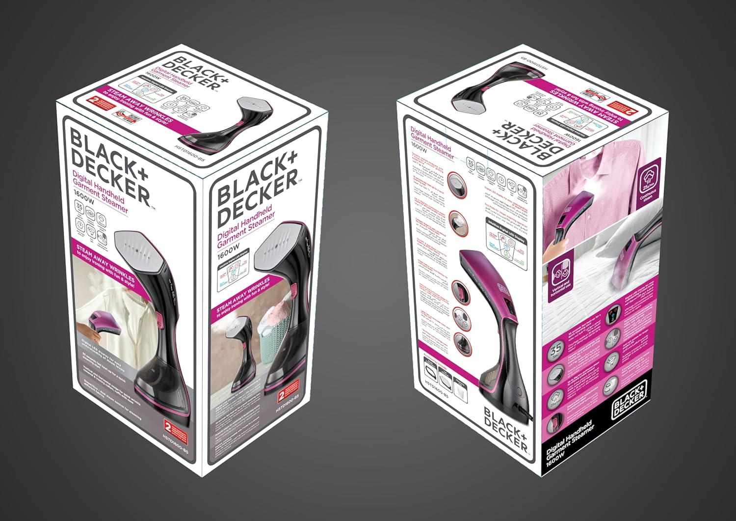 كواية ملابس HSTD1600-B5 من Black & Decker بقوة 1600 واط مع قاعدة سيراميك و شاشة عرض LED رقمية | أسود